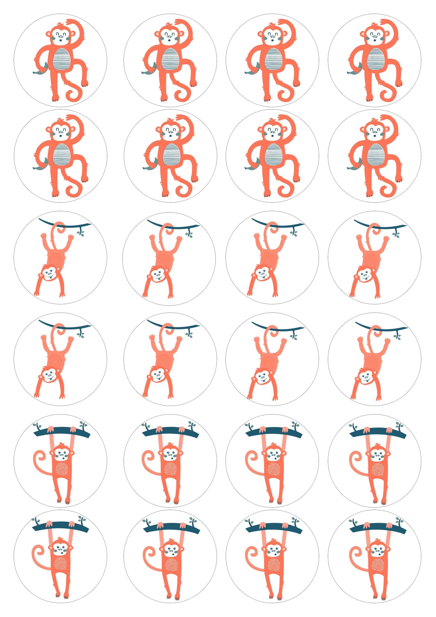 Muffinaufleger Affen - 24 Stück zum Selbstausschneiden - Tolle-Tortenaufleger