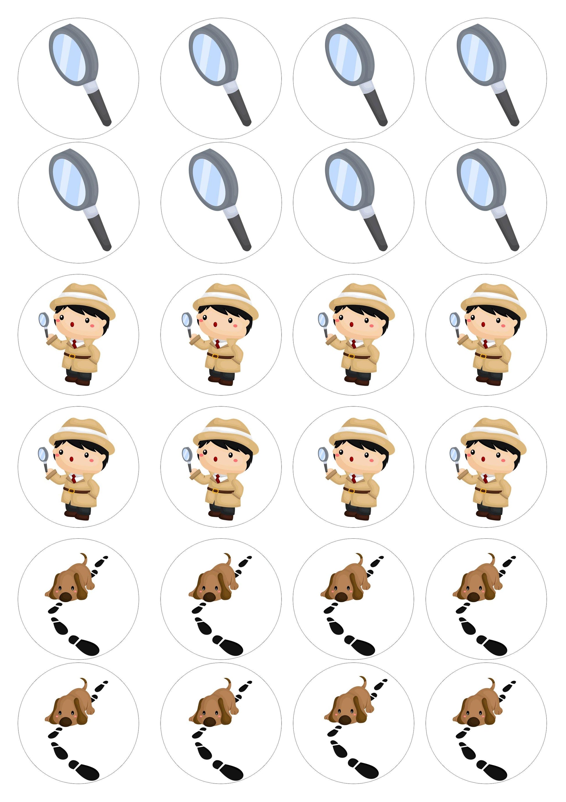 Muffinaufleger Detektiv - 24 Stück zum Selbstausschneiden - Tolle-Tortenaufleger