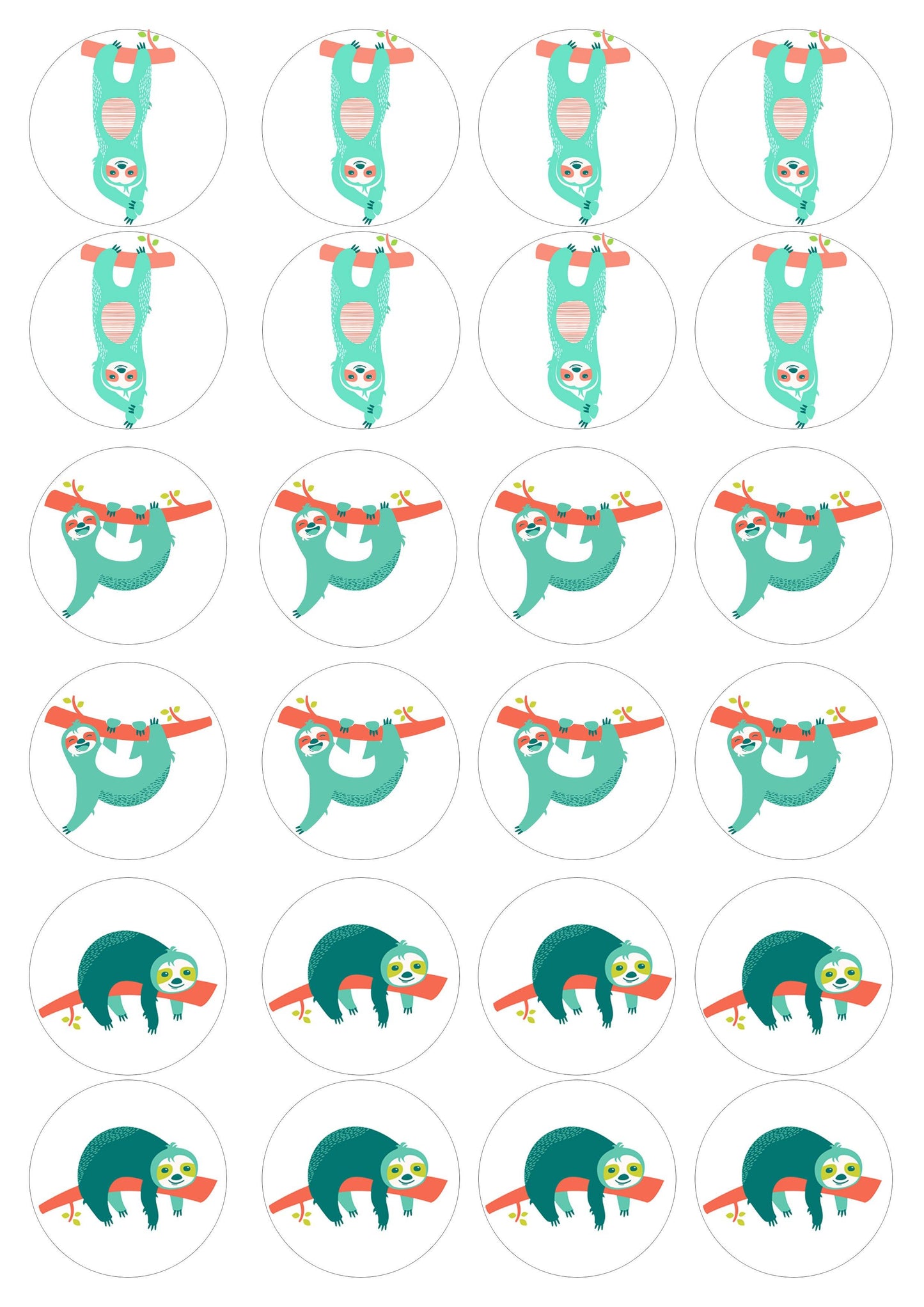 Muffinaufleger Faultier - 24 Stück zum Selbstausschneiden - Tolle-Tortenaufleger