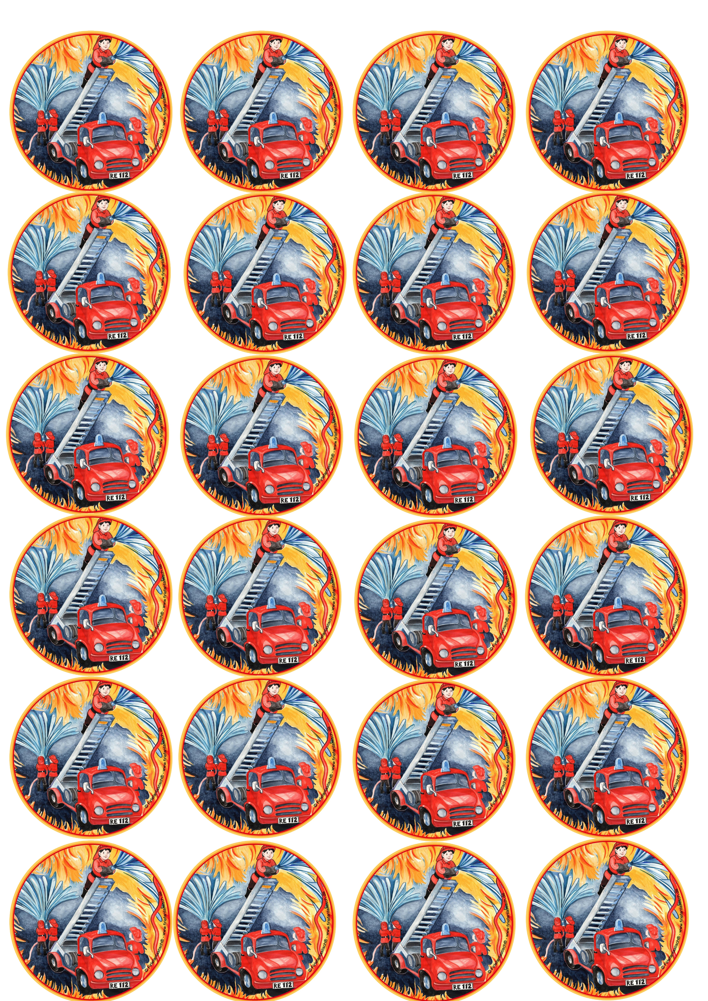 Muffinaufleger Feuerwehr - 24 Stück zum Selbstausschneiden - Tolle-Tortenaufleger