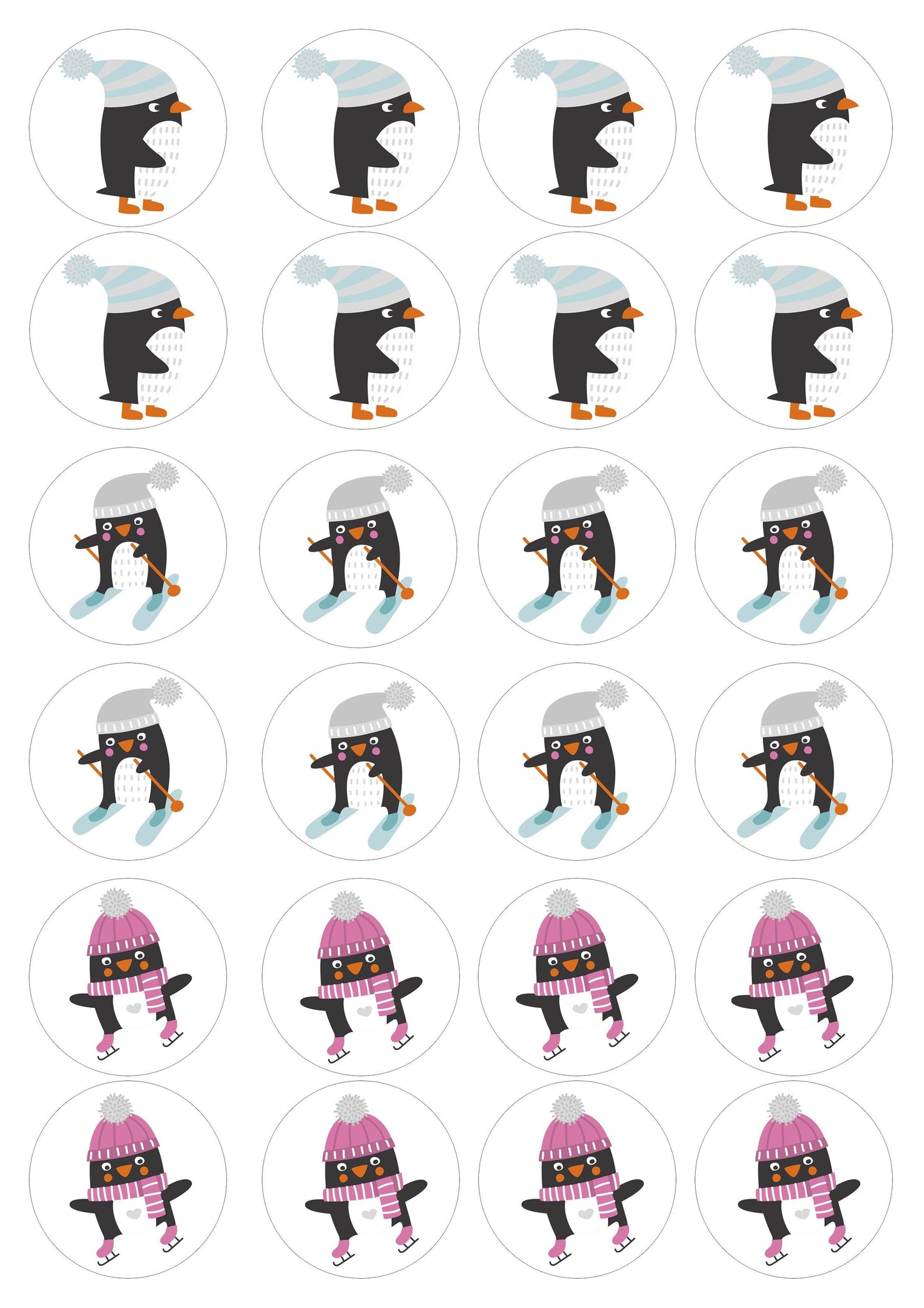 Muffinaufleger Pinguin - 24 Stück zum Selbstausschneiden - Tolle-Tortenaufleger