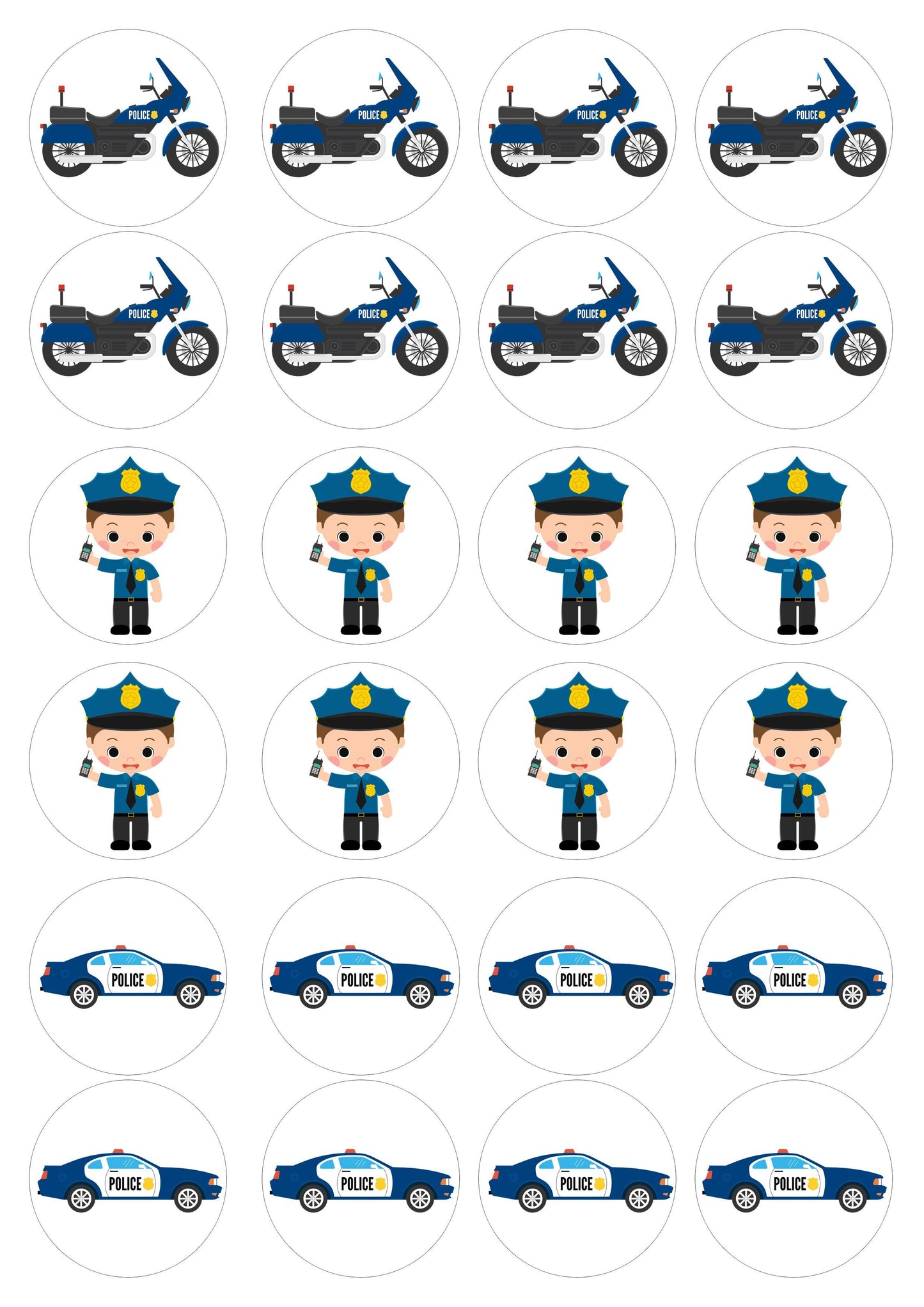 Muffinaufleger Polizei - 24 Stück zum Selbstausschneiden - Tolle-Tortenaufleger