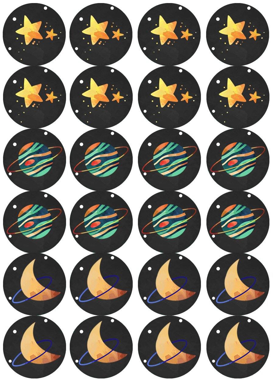 Muffinaufleger Planeten - 24 Stück zum Selbstausschneiden - Tolle-Tortenaufleger