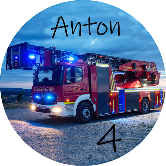 Tortenaufleger Großes Feuerwehrauto personalisierbar