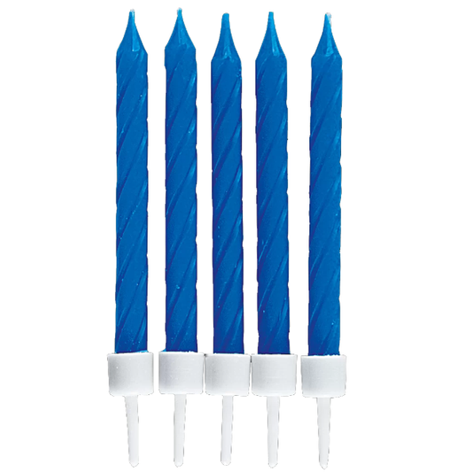 10 Kuchenkerzen (blau) mit Halter