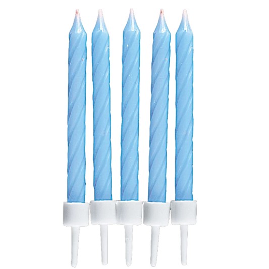 10 Kuchenkerzen (hellblau) mit Halter