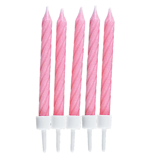 10 Kuchenkerzen (rosa) mit Halter