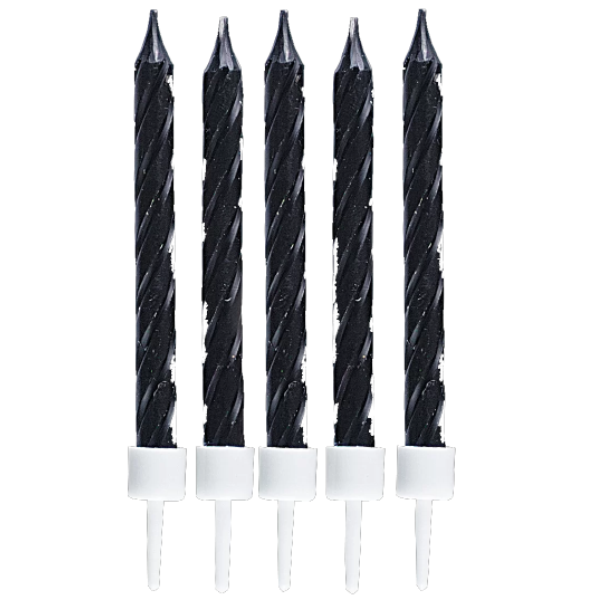 10 Kuchenkerzen (schwarz) mit Halter