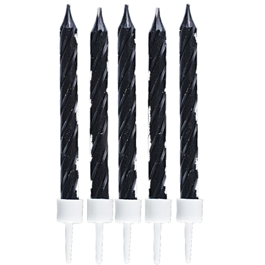 10 Kuchenkerzen (schwarz) mit Halter