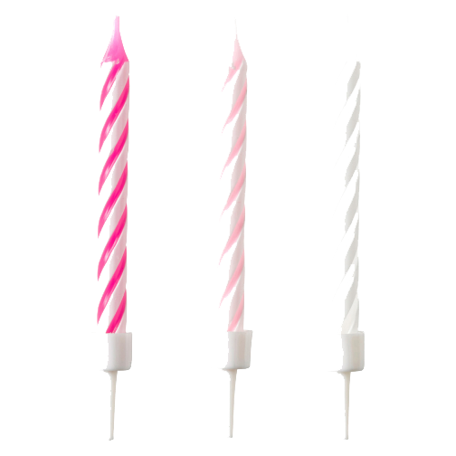 10 Kuchenkerzen (pink/rosa/weiß gemischt) mit Halter