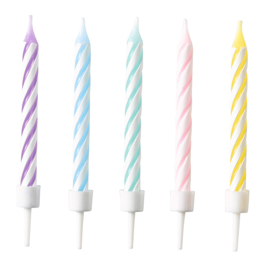 10 Kuchenkerzen (pastellfarben) mit Halter