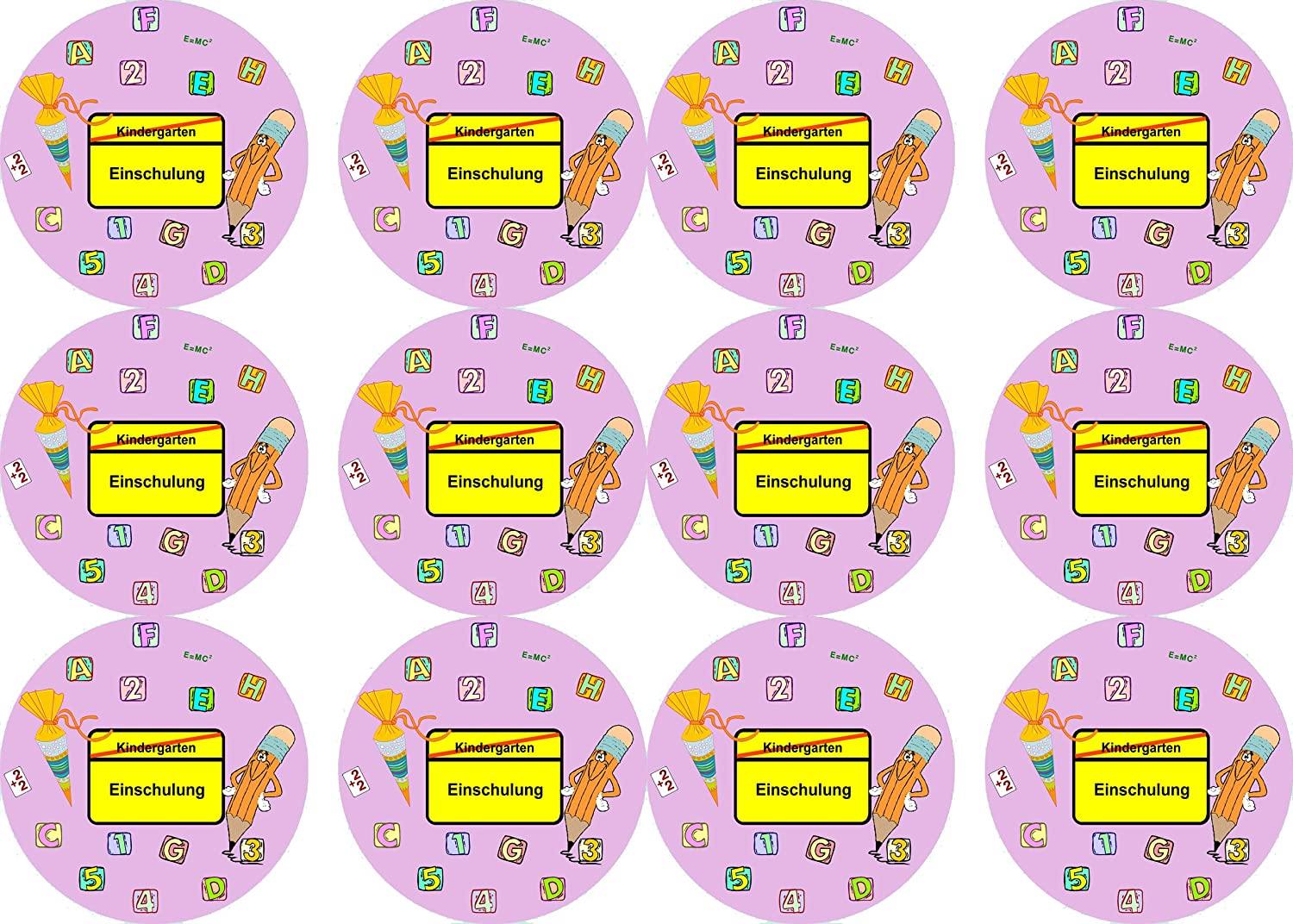 Muffinaufleger Einschulung Rosa - 12 Stück ausgestanzt - Tolle-Tortenaufleger